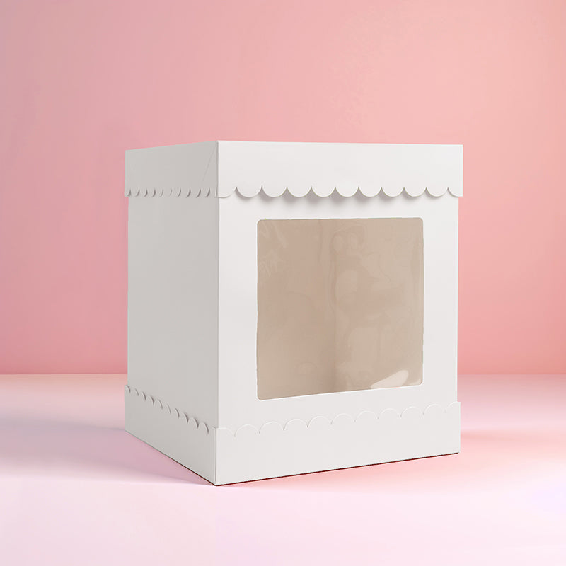 Papyrus Square Scalloped Tall Cake Box  White (10 x 10 x 12 inch)