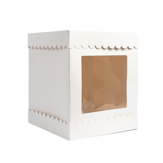 Papyrus Square Scalloped Tall Cake Box White (10 x 10 x 12 inch)