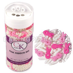 Pink Ribbon & White Jimmies Edible Sprinkles 79g