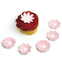 Pink Textured Flowers Edible Cupcake Toppers 12pcs
