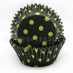 Polka Dot Green on Black Baking Cups 32pcs