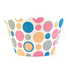 Polkadots Pink/Peach/Blue/Grey Cupcake Wrappers 12pcs