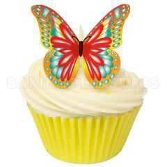 Red, Teal & Orange Edible Wafer Butterflies 12pcs