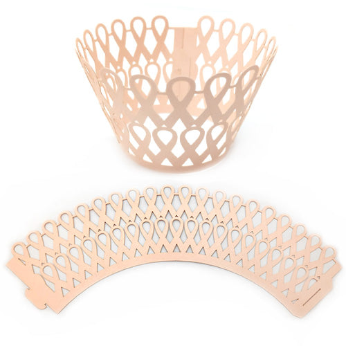 Ribbon Pearl Rose Pink Lace Cupcake Wrappers 12pcs