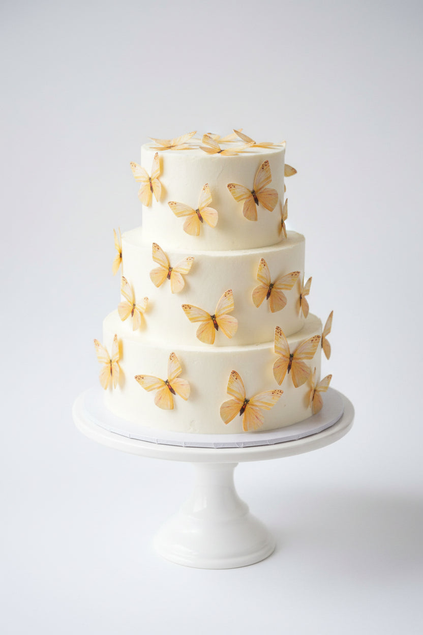 Edible Wafer Cake Cupcake Topper | Yellow Butterfly (with red and white) (16 Pack)