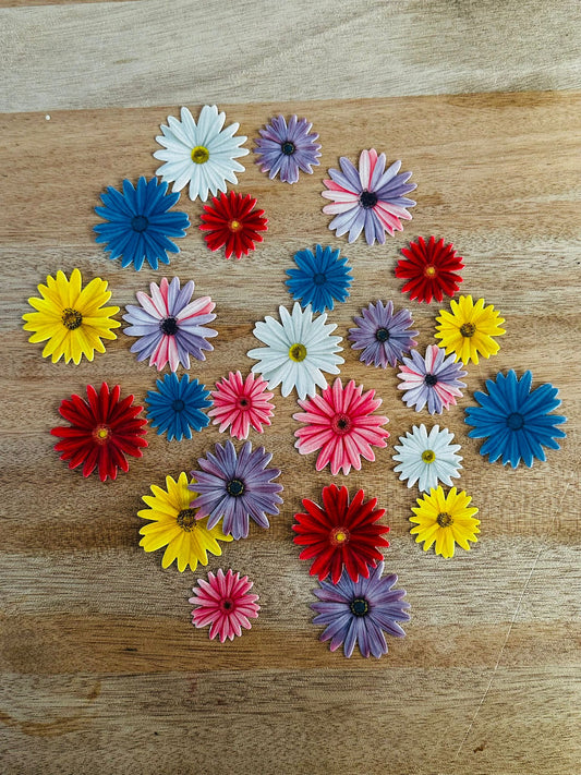 Edible Wafer Cake Cupcake Topper | Colourful Gerbera Flowers Mixed (12 Pack)