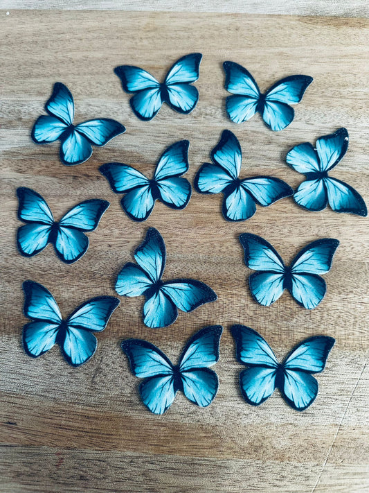 Edible Wafer Cake Cupcake Topper | Dark Blue Butterfly with Black Edges (12 Pack)