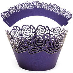 Rose Pearl Dark Purple Lace Cupcake Wrappers 12pcs