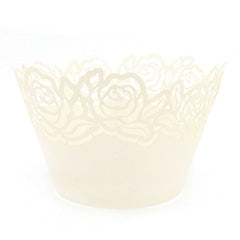 Rose Pearl Ivory Lace Cupcake Wrappers 12pcs
