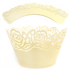 Rose Pearl Light Gold Lace Cupcake Wrappers 12pcs