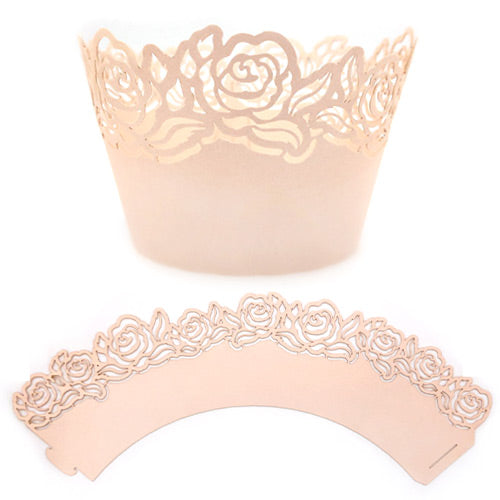 Rose Pearl Rose Pink Lace Cupcake Wrappers 12pcs