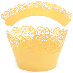 Rose Pearl Yellow Gold Lace Cupcake Wrappers 12pcs