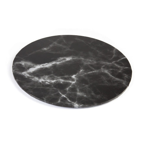 Round Black Marble Print Masonite Cake Board 8 Inch