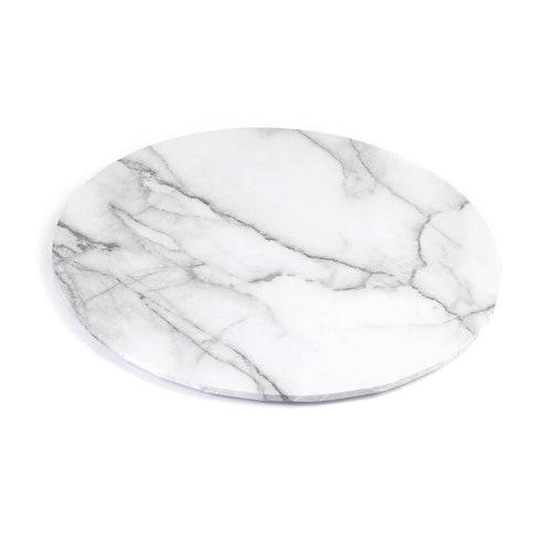 Round White Marble Print Masonite Cake Board 8 Inch