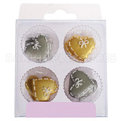 Silver & Gold Hearts Edible Cupcake Toppers 12pcs