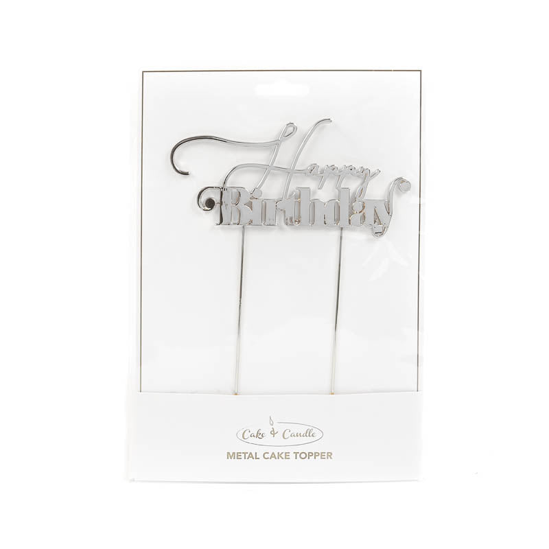 SILVER Metal Cake Topper - HAPPY BIRTHDAY 1