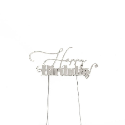 SILVER Metal Cake Topper - HAPPY BIRTHDAY 1