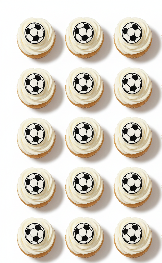 Soccer Balls 15 x Edible Cupcake Cookie Toppers