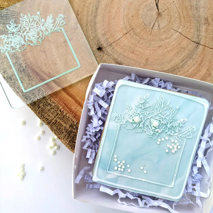 Floral Square Frame | Cookie Debosser Stamp