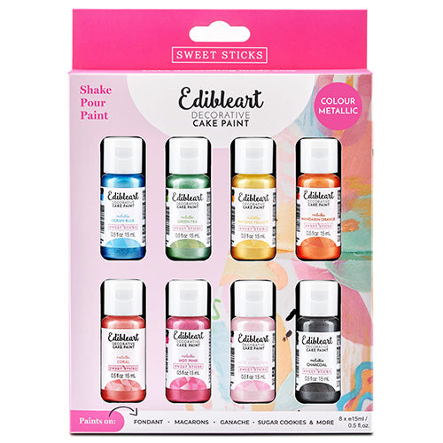 Sweet Sticks Edible Art Paint COLOUR METALLIC 8 Pack 15ml