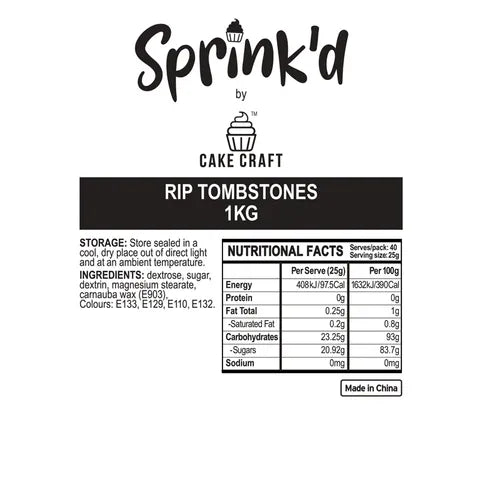 BB - 18th July 2025 BULK Sprinkd RIP Tombstone Gravestone Halloween Sprinkles 1kg