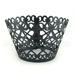 Victorian Pearl Gunmetal Black Lace Cupcake Wrappers 12pcs