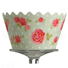 Vintage Rose Green Reusable Cupcake Wrappers 12pcs