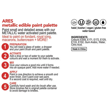 Vivid Metallic Edible Paint Palette Ares
