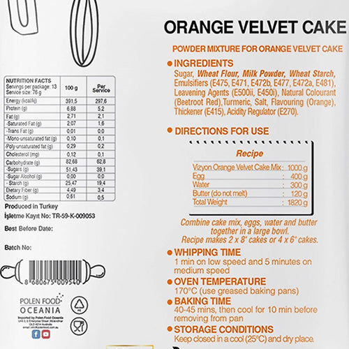 Vizyon Orange Velvet Cake Mix 1kg