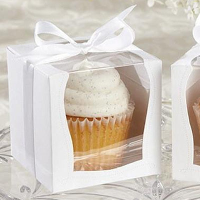 White Cupcake Boxes Fancy Window w White Insert 6pcs