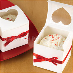 White Cupcake Boxes Heart Window 25pcs