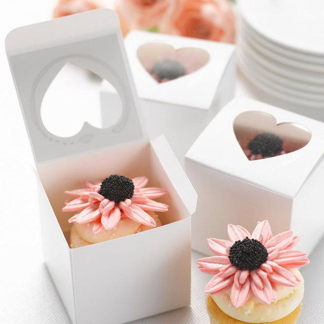 White Cupcake Boxes Heart Window 25pcs