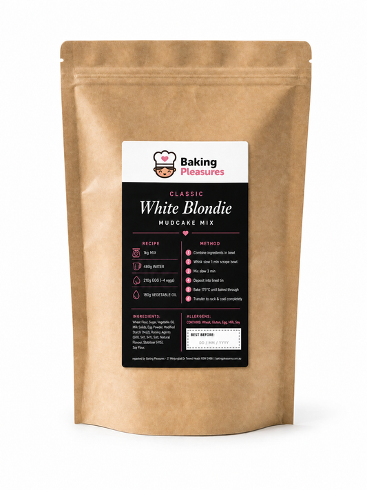 Baking Pleasures Deluxe Classic White Blondie Mudcake Mix 1kg