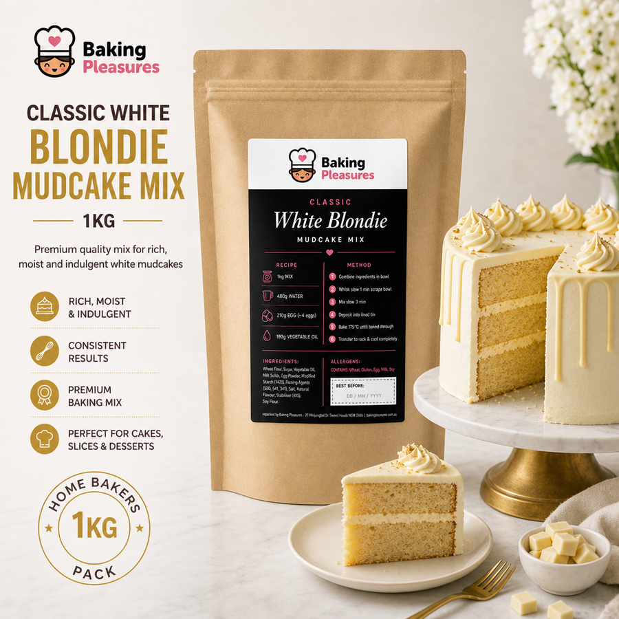 Baking Pleasures Deluxe Classic White Blondie Mudcake Mix 1kg