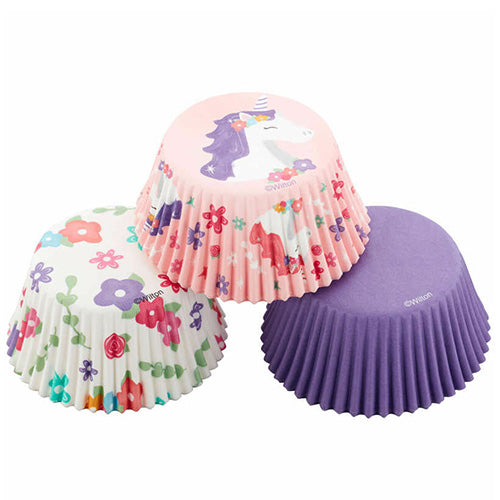 Wilton Unicorn, Flower Print and Solid Purple Standard Baking Cups 75pcs