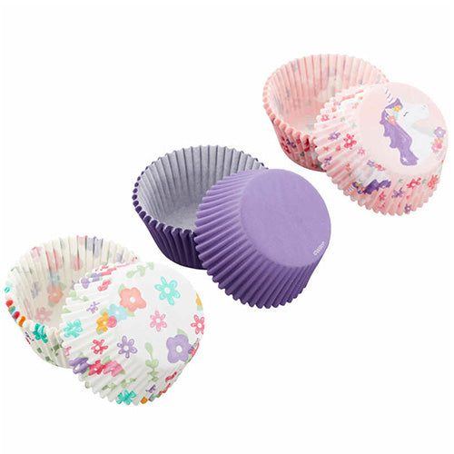 Wilton Unicorn, Flower Print and Solid Purple Standard Baking Cups 75pcs