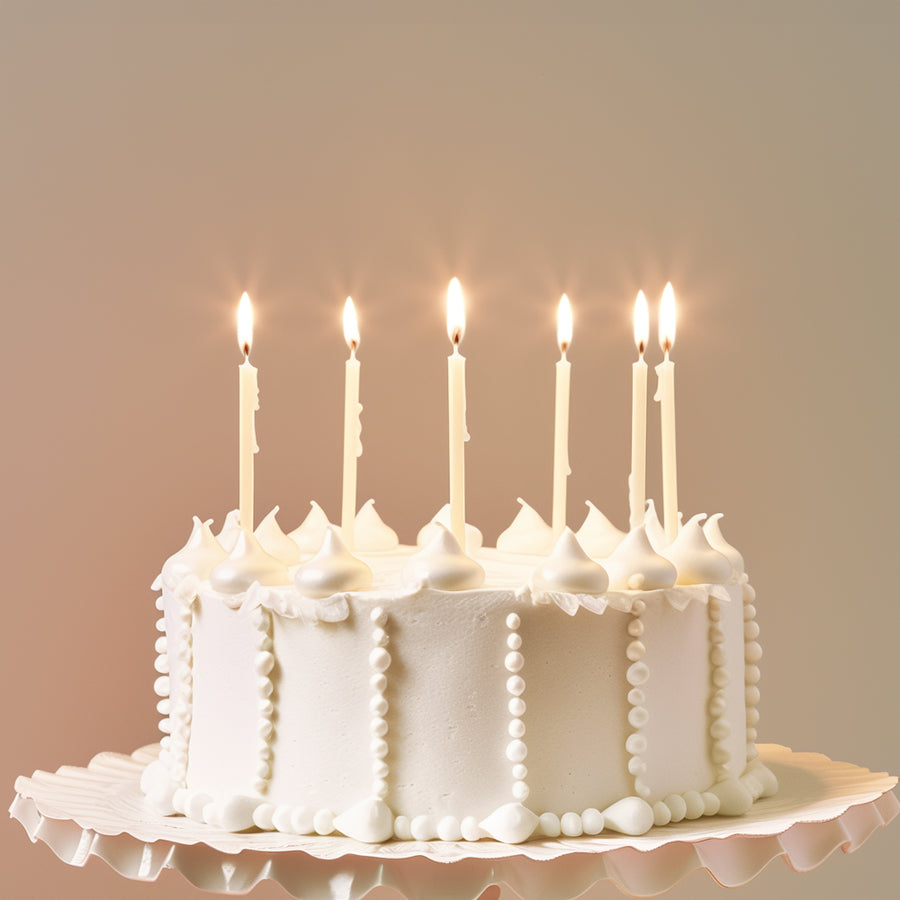 12cm Tall Cake Candles PEARLISED WHITE (Pack of 12)