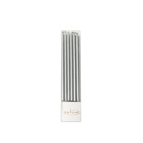 12cm Tall Cake Candles SILVER (Pack of 12)