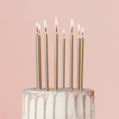 12cm Tall Cake Candles SILVER (Pack of 12)