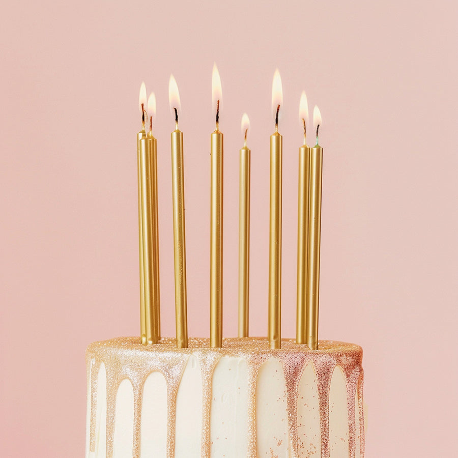 12cm Tall Cake Candles GOLD (Pack of 12)