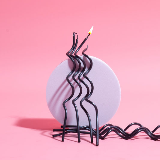 SWIRLY Cake Candles BLACK - 13cm - Pack of 16