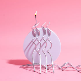 SWIRLY Cake Candles SILVER - 13cm - Pack of 16