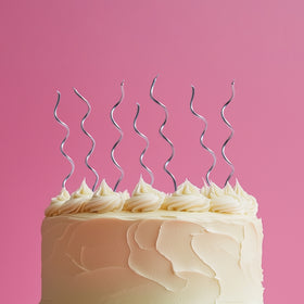 SWIRLY Cake Candles SILVER - 13cm - Pack of 16