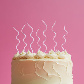 SWIRLY Cake Candles WHITE - 13cm - Pack of 16
