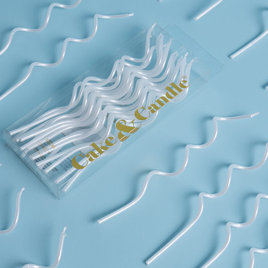 SWIRLY Cake Candles WHITE - 13cm - Pack of 16