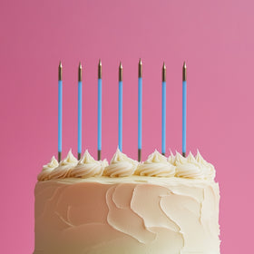 15cm GOLD DOUBLE DIPPED Cake Candles - BLUE (Pack of 12)