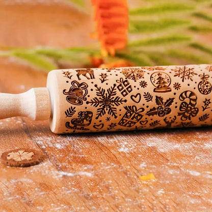 Christmas Mix Christmas Embossed Wooden Rolling Pin 16.5cm