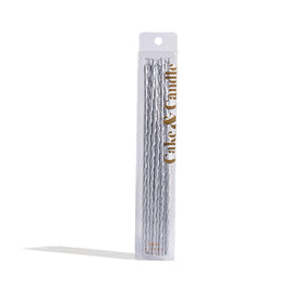 20cm FINE SPIRAL Cake Candles SILVER (Pack of 16)