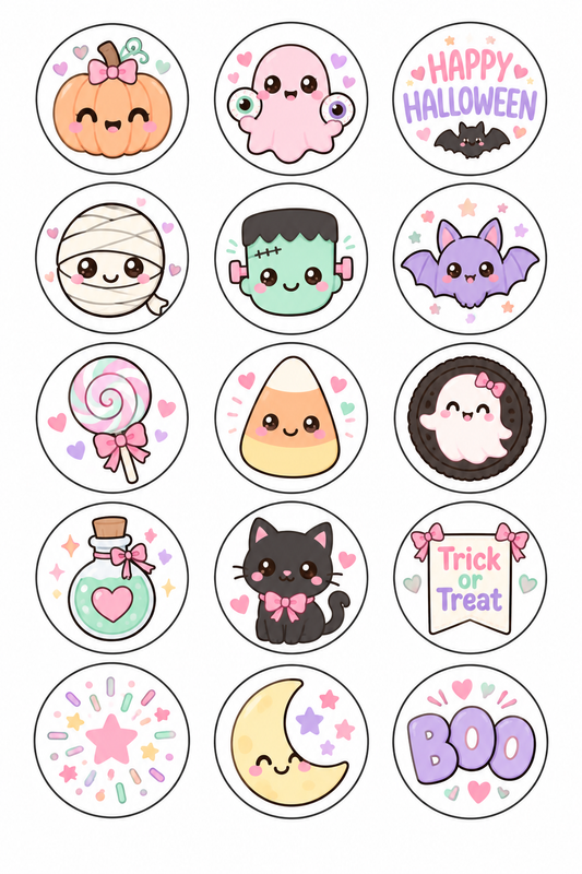 Halloween Cute Pastel 15 edible toppers full sheet uncropped all designs visible