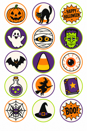 Halloween Classic Spooky refreshed 15 edible toppers A4 sheet Beistle style